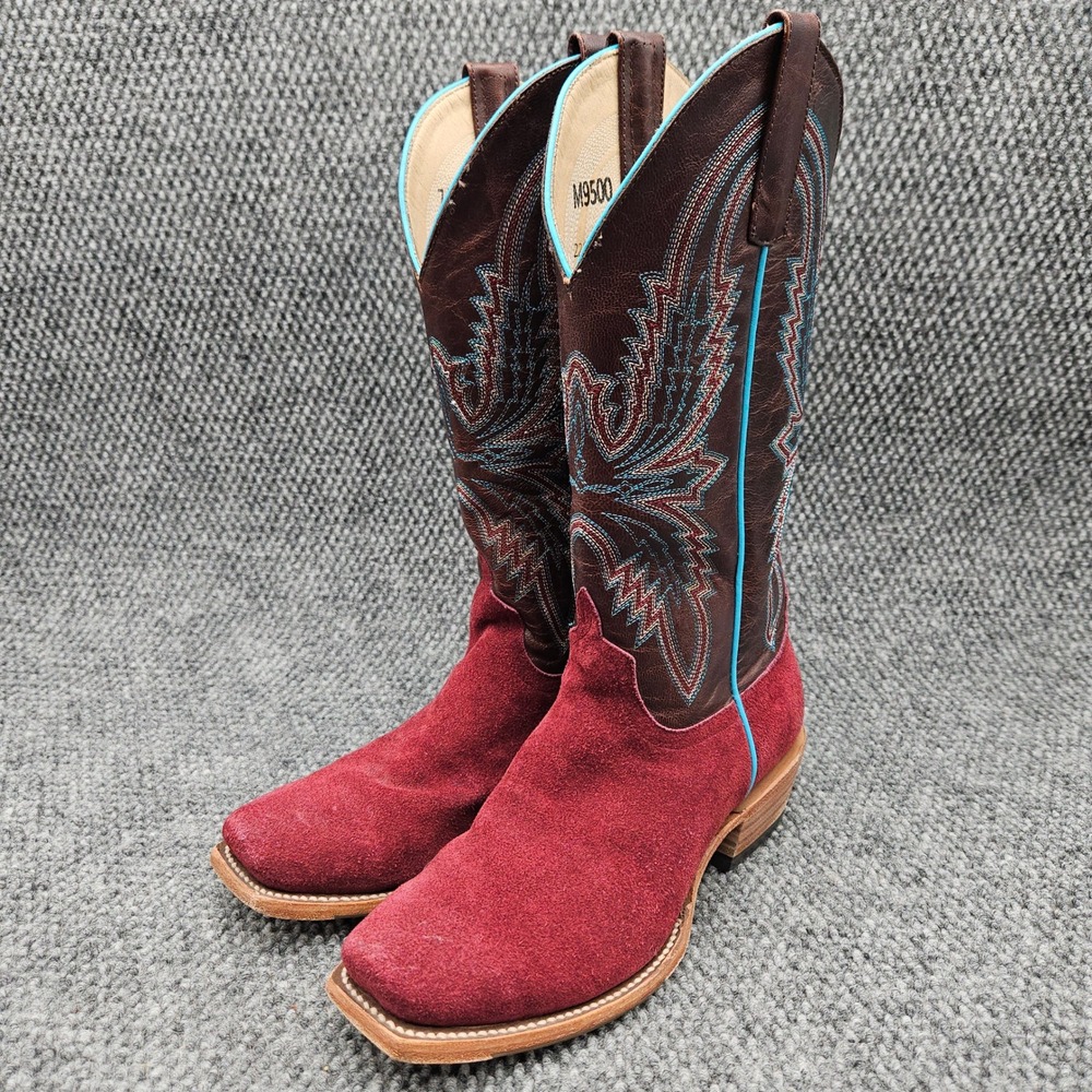 Macie Bean (Women's 7.5 M) Burgundy Boots Western Suede Leather Square Toe M9500